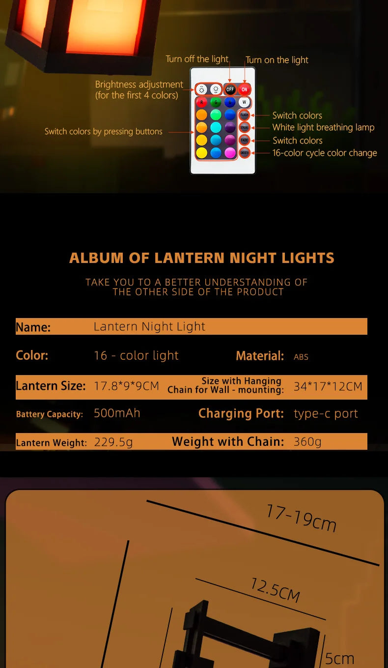 PixelGlow™ RGB Lantern — 16 Color Gaming & Bedroom Atmosphere Light