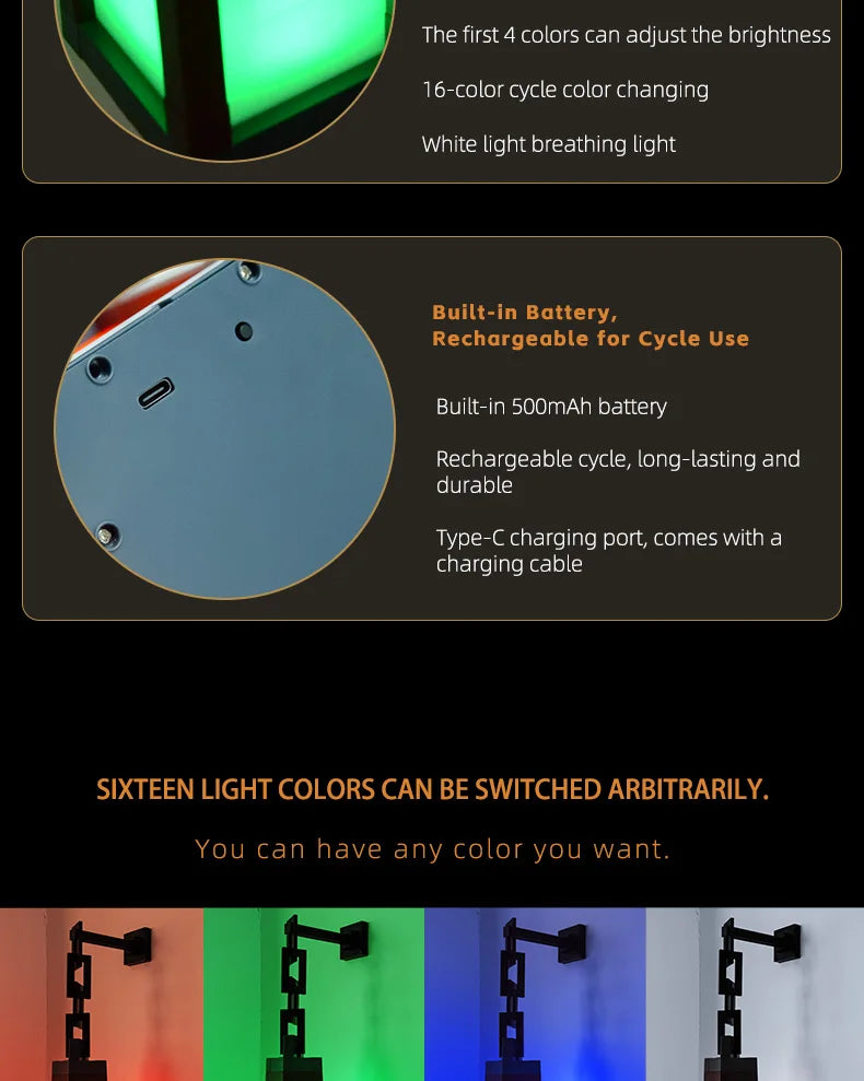 PixelGlow™ RGB Lantern — 16 Color Gaming & Bedroom Atmosphere Light