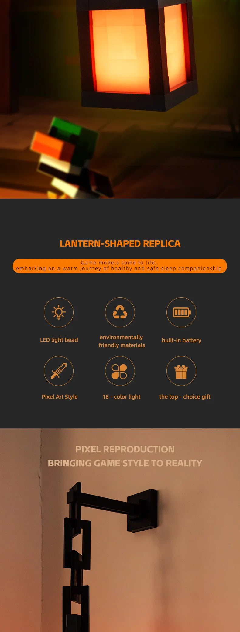 PixelGlow™ RGB Lantern — 16 Color Gaming & Bedroom Atmosphere Light